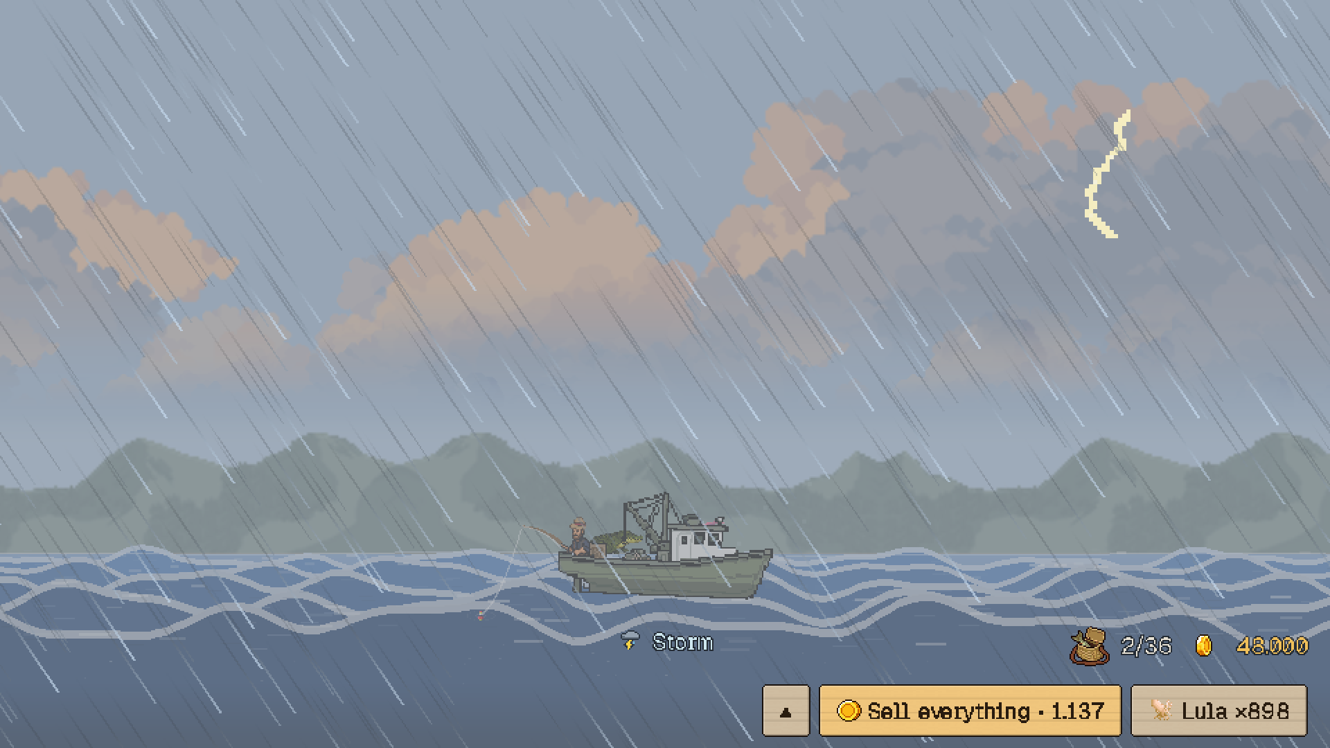 A storm with heavy rain rocking the boat