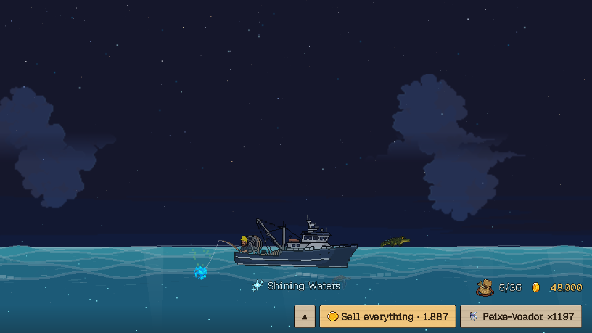 Night over the sea at Fernando de Noronha, with the Shining Waters event